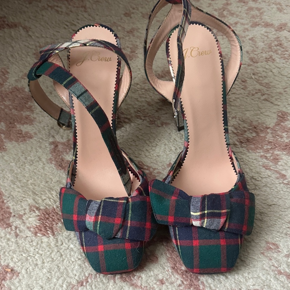 J. Crew Plaid Strappy Sandals - Green and Red